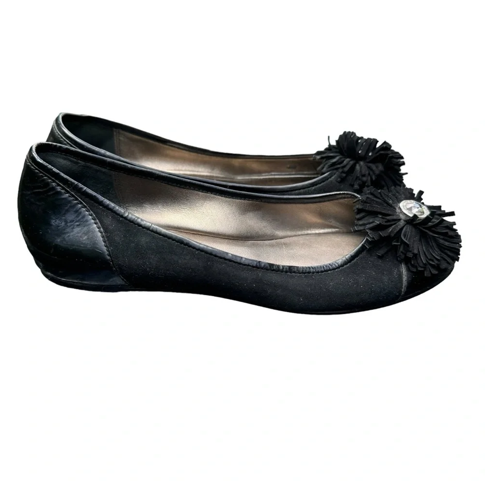 Coach Black Nubuck Flower Medallion Ballet Flat Size 7 EUC